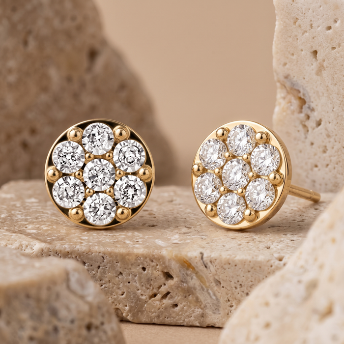 Golden Bloom Diamond Cluster Stud Earrings in 14K Yellow Gold