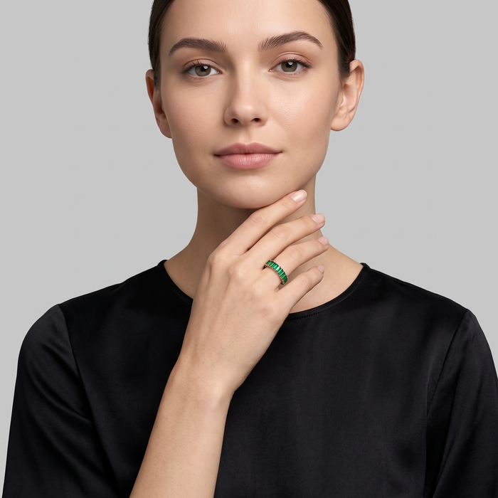 Emerald Baguette 14K Gold Half Eternity Band Ring
