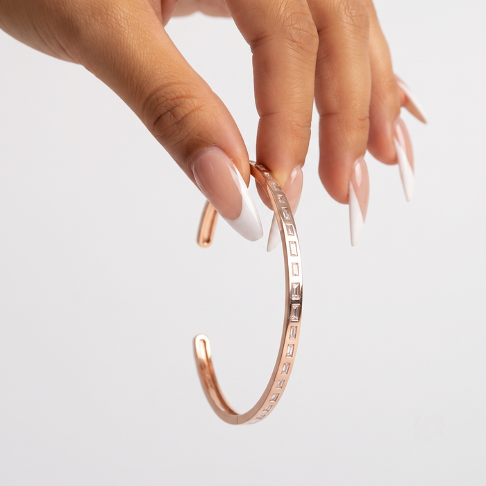 Linear Baguette Diamond Cuff Bracelet in 14K Rose Gold
