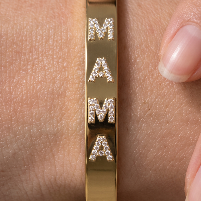 Mama Bangle Pave Letter Diamond Bracelet in 14K Yellow Gold