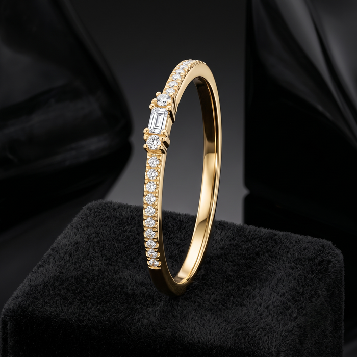 Baguette Round Diamond Band Ring in 14K Yellow Gold