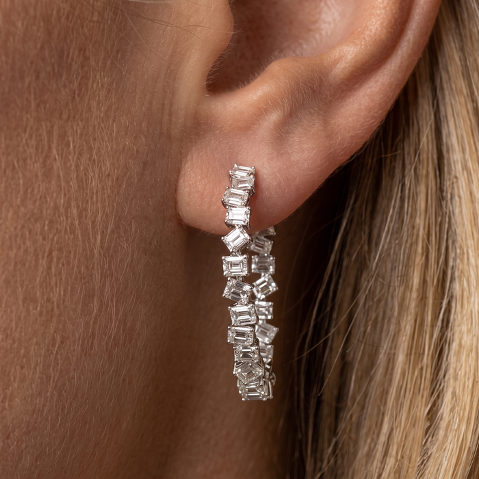 Baguette Diamond Hoop Earrings in 18K White Gold
