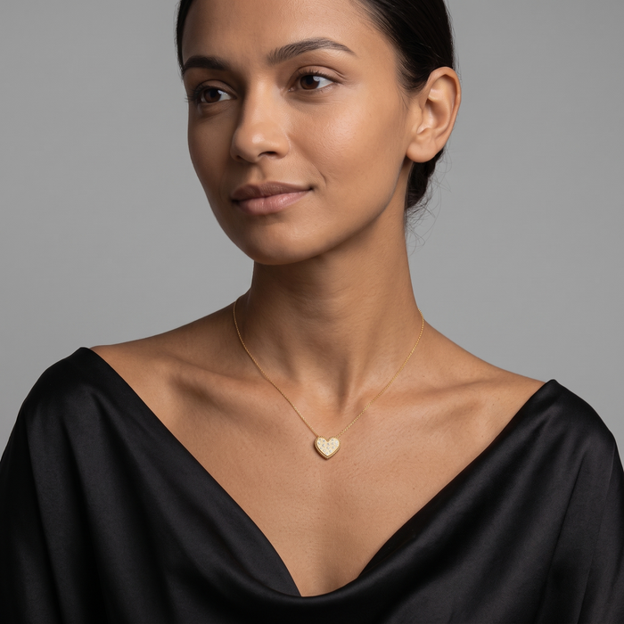 Green Diamond Heart Necklace in 14K Yellow Gold