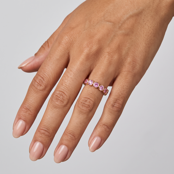 Elegant Round Pink Sapphire 14K Gold Eternity Ring