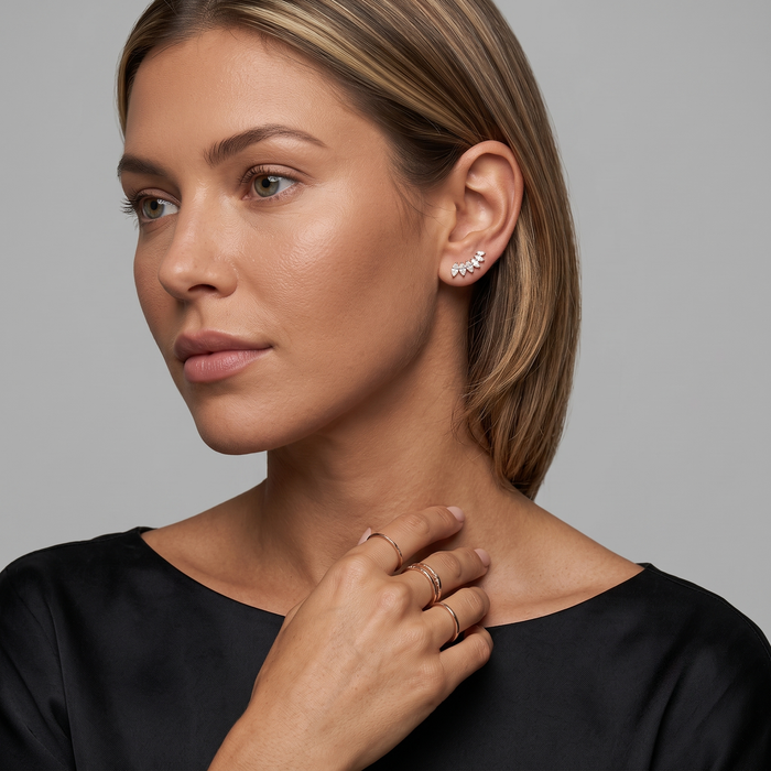 Marquise Diamond Vine Ear Climber Earrings in 18K Yellow Gold