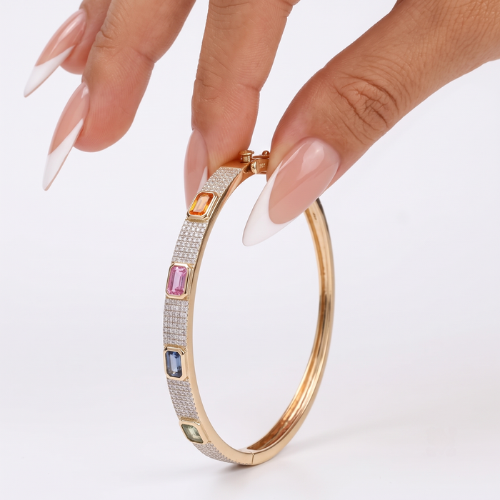Elegant Multi-Gemstone 14K Yellow Gold Diamond Bracelet