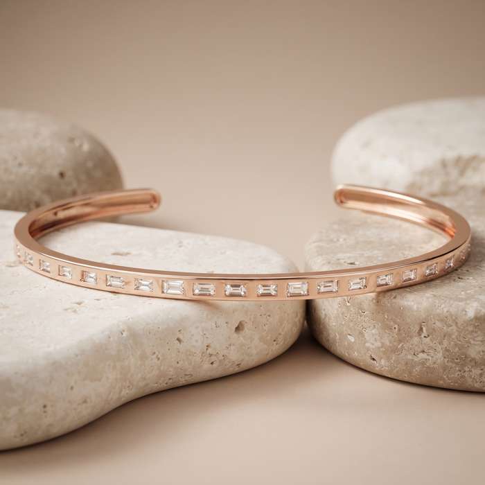 Linear Baguette Diamond Cuff Bracelet in 14K Rose Gold