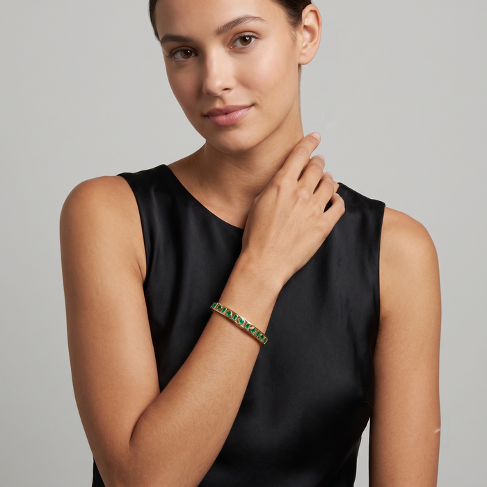 Brilliant Gemstones Bangle Bracelet in 14K Yellow Gold