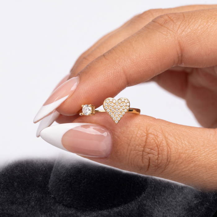 Open Heart Diamond Cuff Ring in 14K Yellow Gold