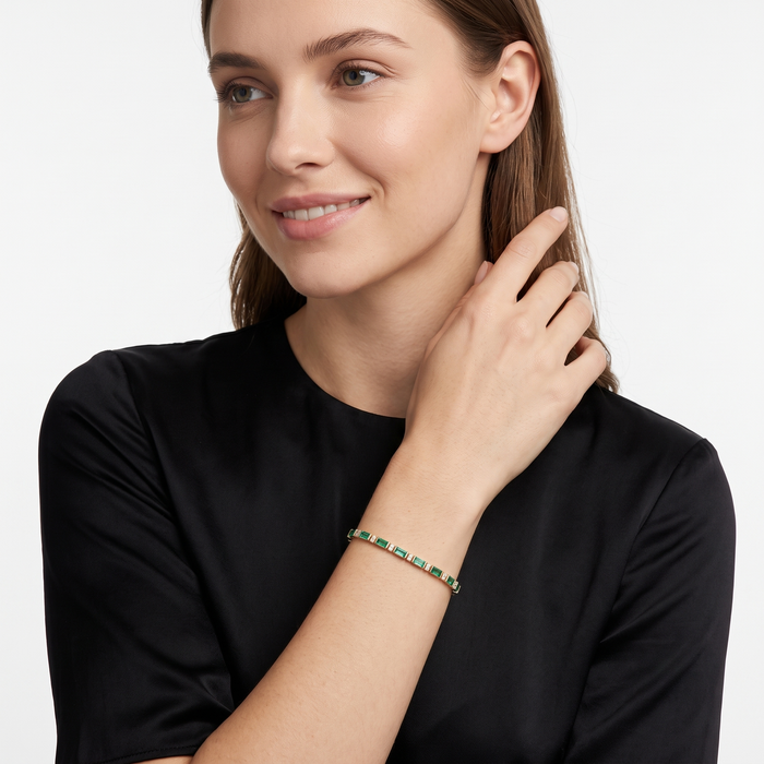 Green Gemstones Diamond Tennis Bracelet in 14K Yellow Gold