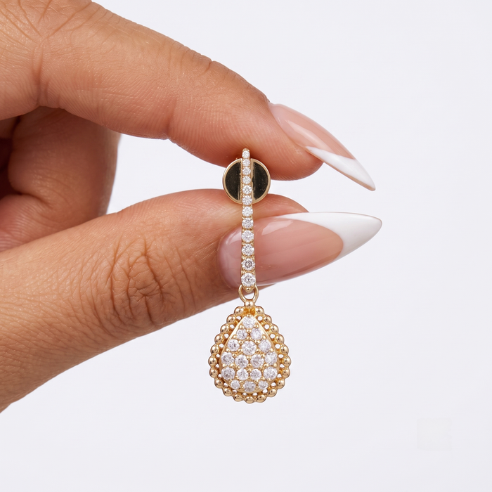 Teardrop Pave Dangle Diamond Earrings in 14K Yellow Gold