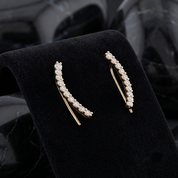 Tapered Diamond Climber Stud Earrings in 18K Gold