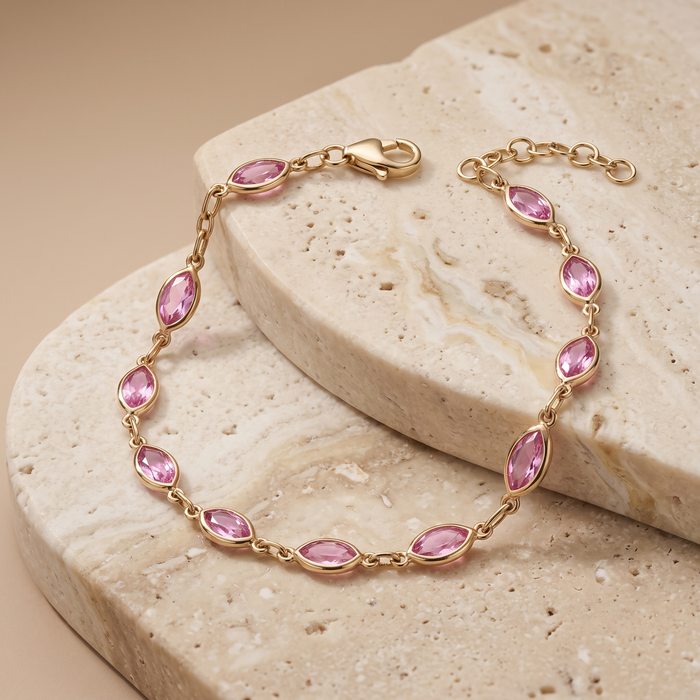 Lavender Marquise 14K Yellow Gold Link Bracelet