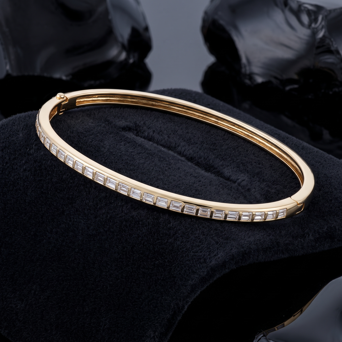 Square Cut Diamond Channel Bangle Bracelet in 14K Yellow Gold