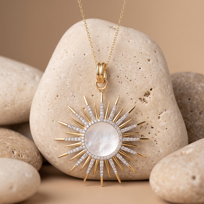 Diamond Malachite Pearl Pendant Necklace in 14K Yellow Gold