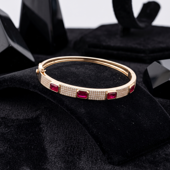 Elegant Ruby and Diamond 14K Yellow Gold Bracelet