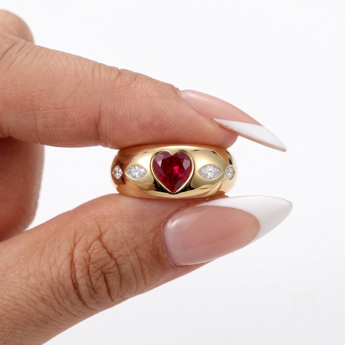 Ruby Heart 14K Marquise Diamond Band Ring