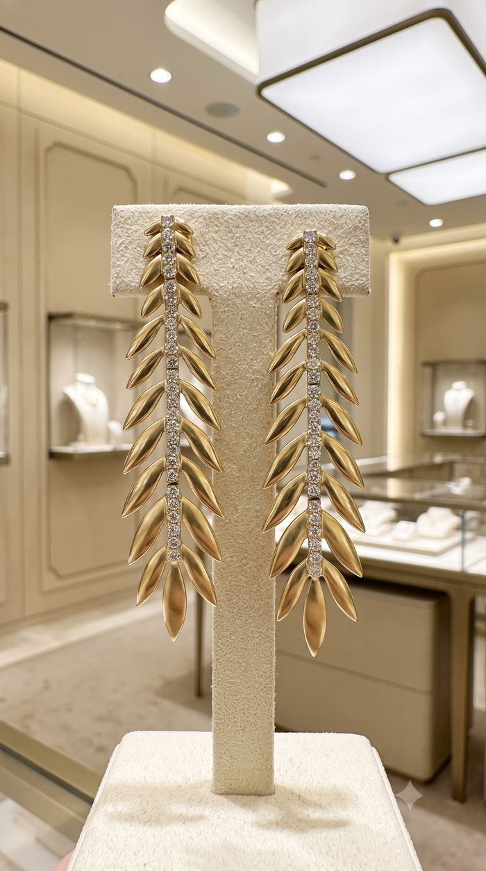 Leaf Shape Halo Huggie Earrings in 14K Yellow Gold