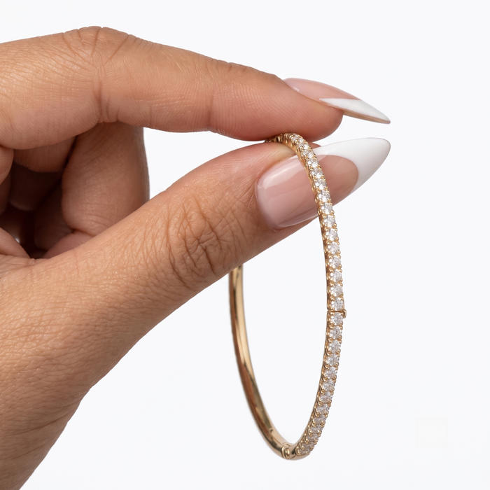 Ultra Thin Pave Diamond Bangle Bracelet in 14K Yellow Gold