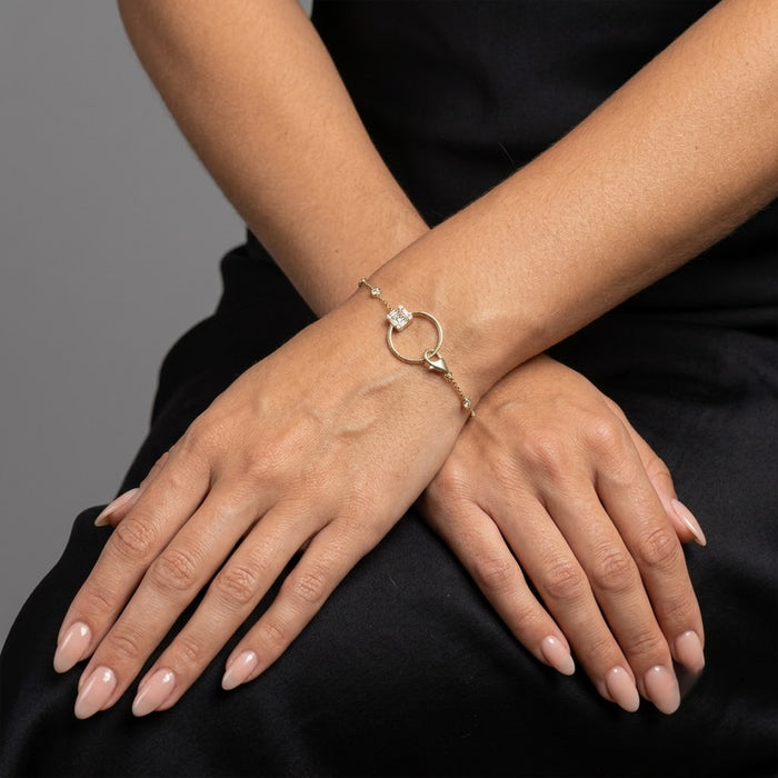 Baguette Diamond Circle Charm Bracelet in 14K Yellow Gold