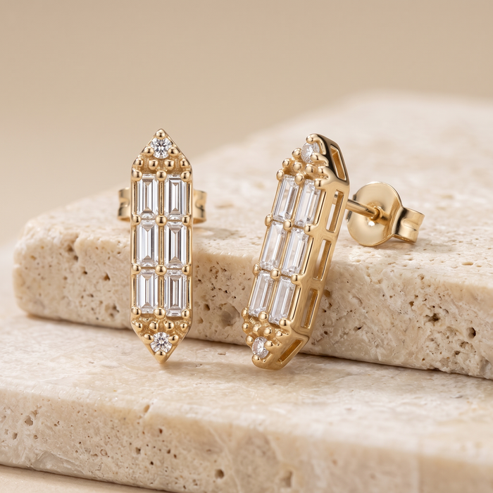 Baguette Tapered Diamond Stud Earrings in 14K Yellow Gold