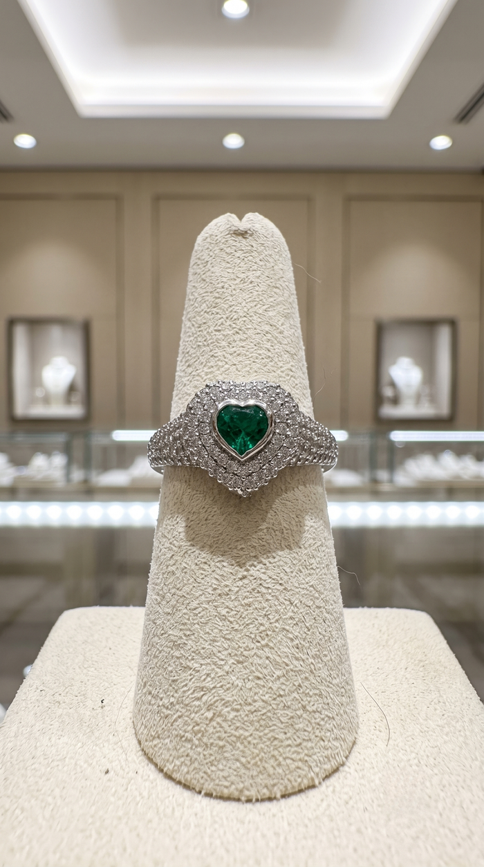 Emerald Heart 14K White Gold Diamond Ring