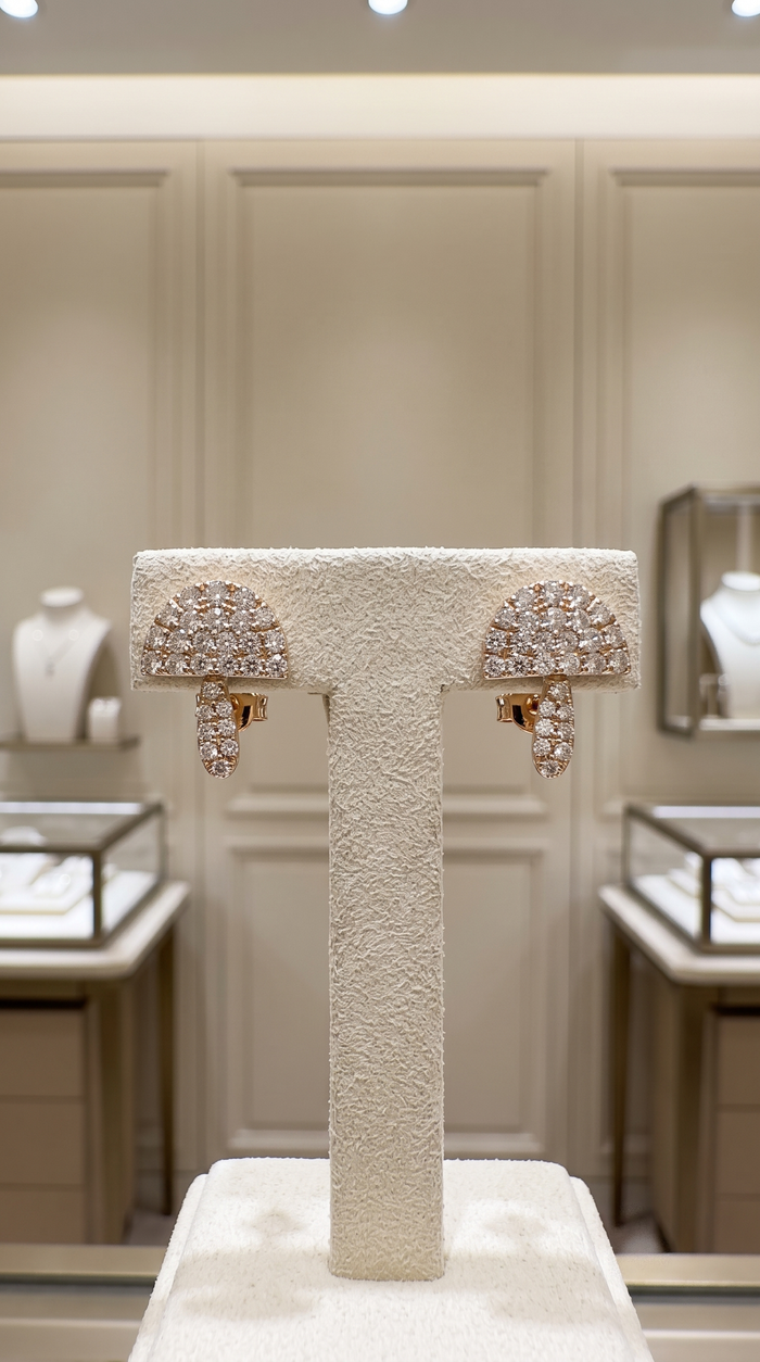 Mushroom Pave Diamond Stud Earrings in 14K Yellow Gold