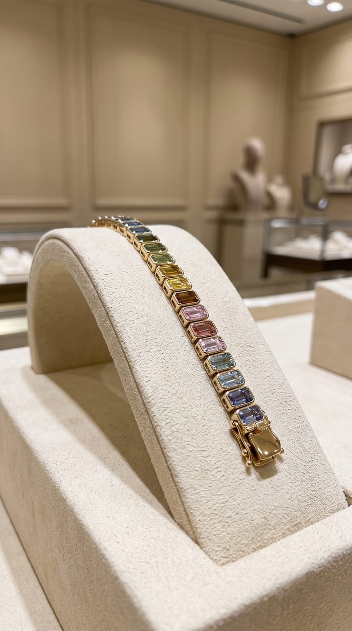 Chromatic Baguette 14K Yellow Gold Gemstone Bracelet