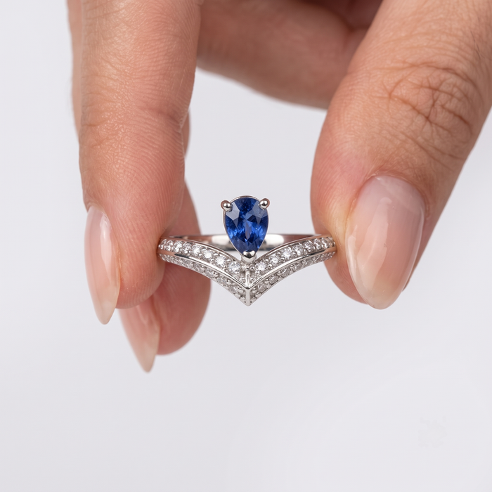 Oval Blue Sapphire 14K Diamond Accent Ring