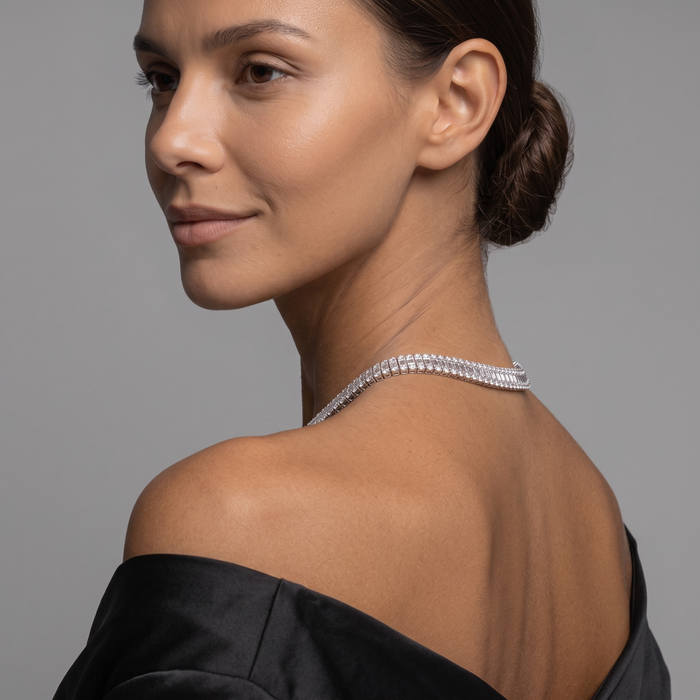 White Baguette 308 Round Diamonds Necklace in 18K Gold