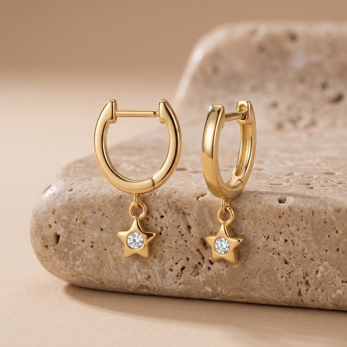 Round Diamond Huggie Earrings in 14K Yellow Gold
