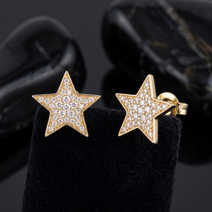 Pristine Diamond Star Stud Earrings in 14K Yellow Gold