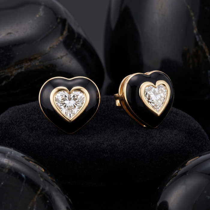Sweetheart Heart Diamond Stud Earrings in 14K Yellow Gold