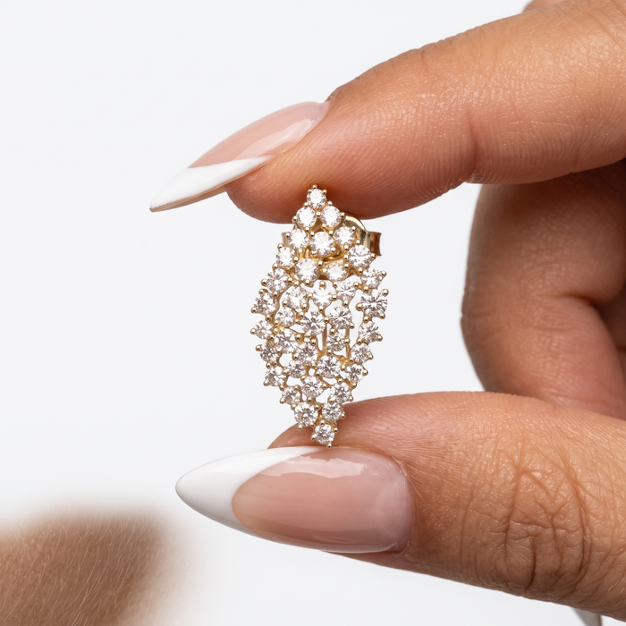 Radiant Cluster Diamond Leaf Earrings in 14K Yellow Gold