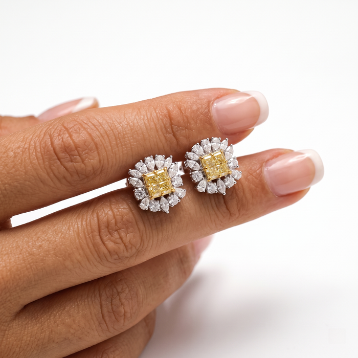 Sunflower Inspired Fancy Yellow Diamond Earrings