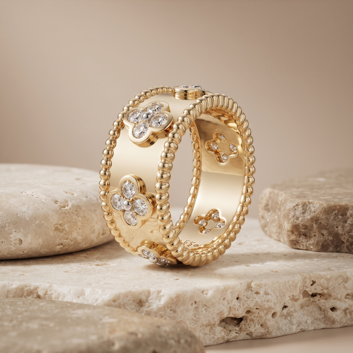 Golden Leaf Shape Diamond Ring in 14K Yellow Gold