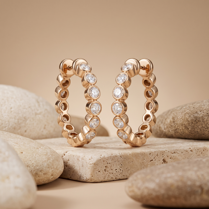 Round Diamond Aura Huggie Earrings in 14K Yellow Gold