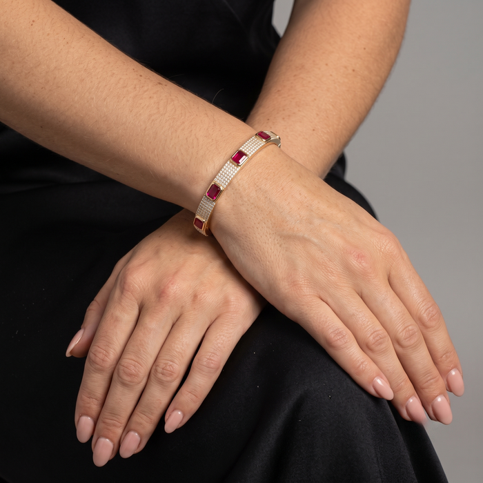 Elegant Ruby and Diamond 14K Yellow Gold Bracelet