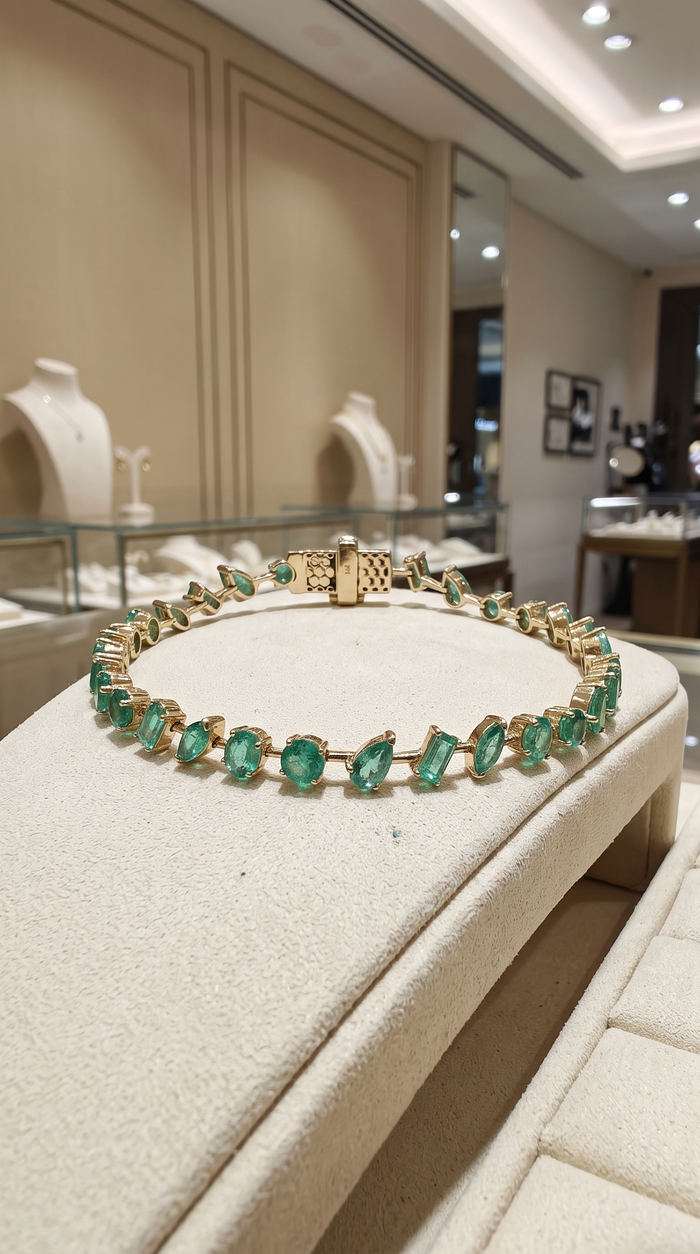 Emerald Topaz Tennis Bracelet in 14K Yellow Gold