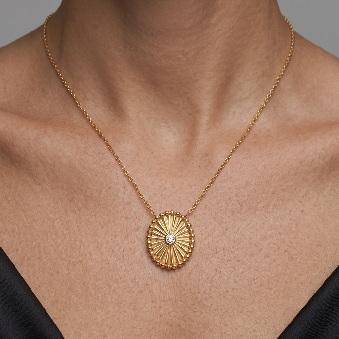 Sunburst Diamond Pendant Necklace in 14K Yellow Gold