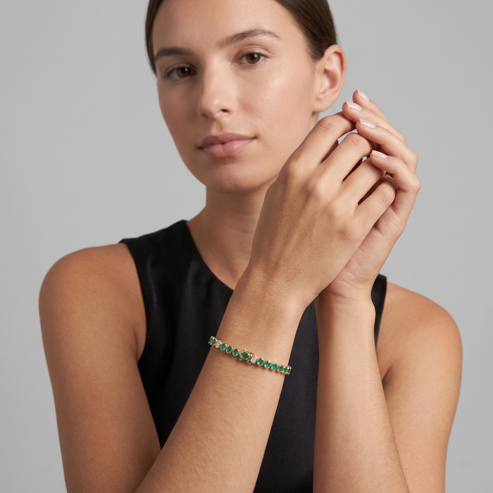 Gemstone Opal Diamond Tennis Bracelet in 14K Yellow Gold