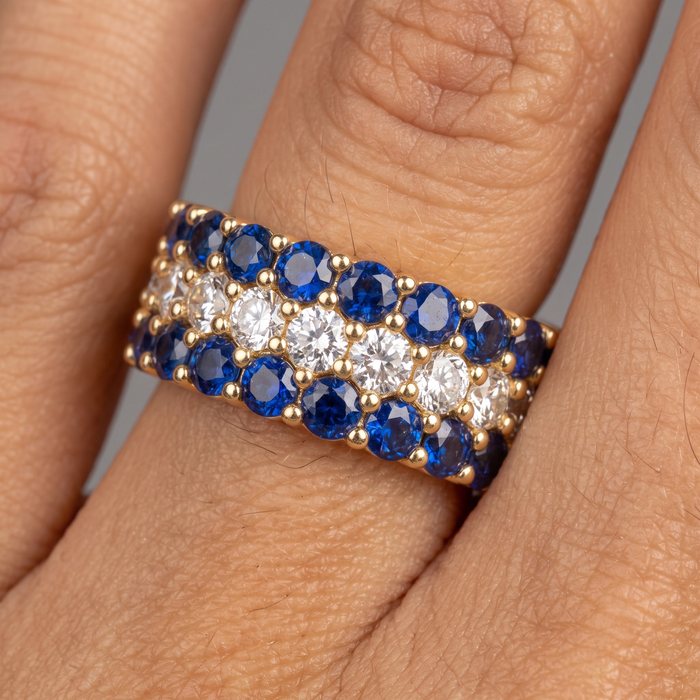 Blue Sapphire Diamond Eternity Band Ring in 14K Yellow Gold