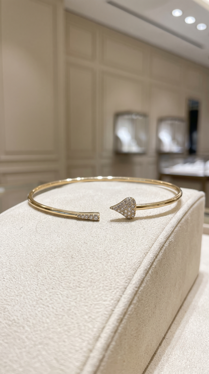 Twinkling Aura Heart Shape Bangle Bracelet in 14K Yellow Gold