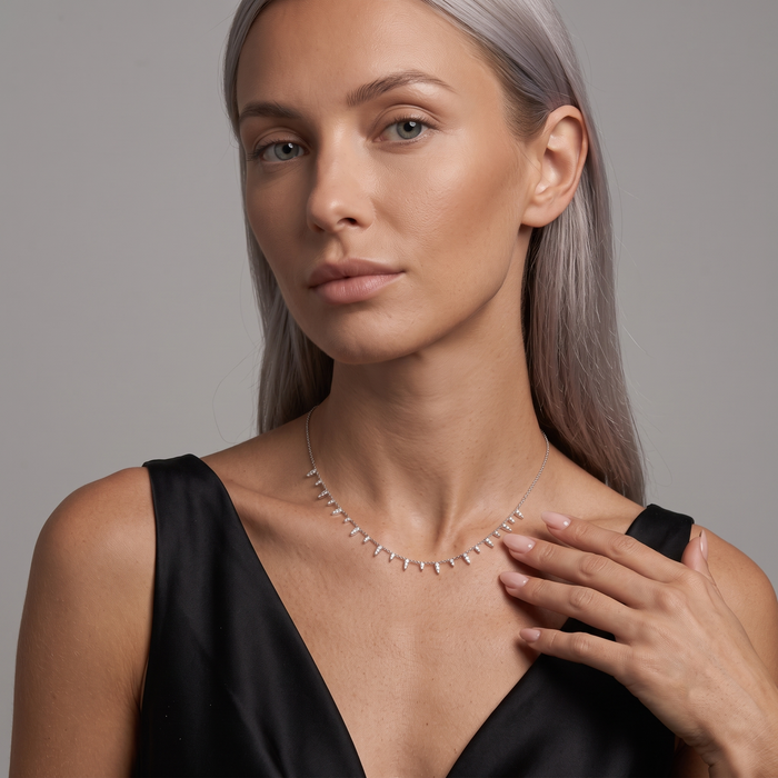 Spike Drop Diamond Necklace in 14K White Gold