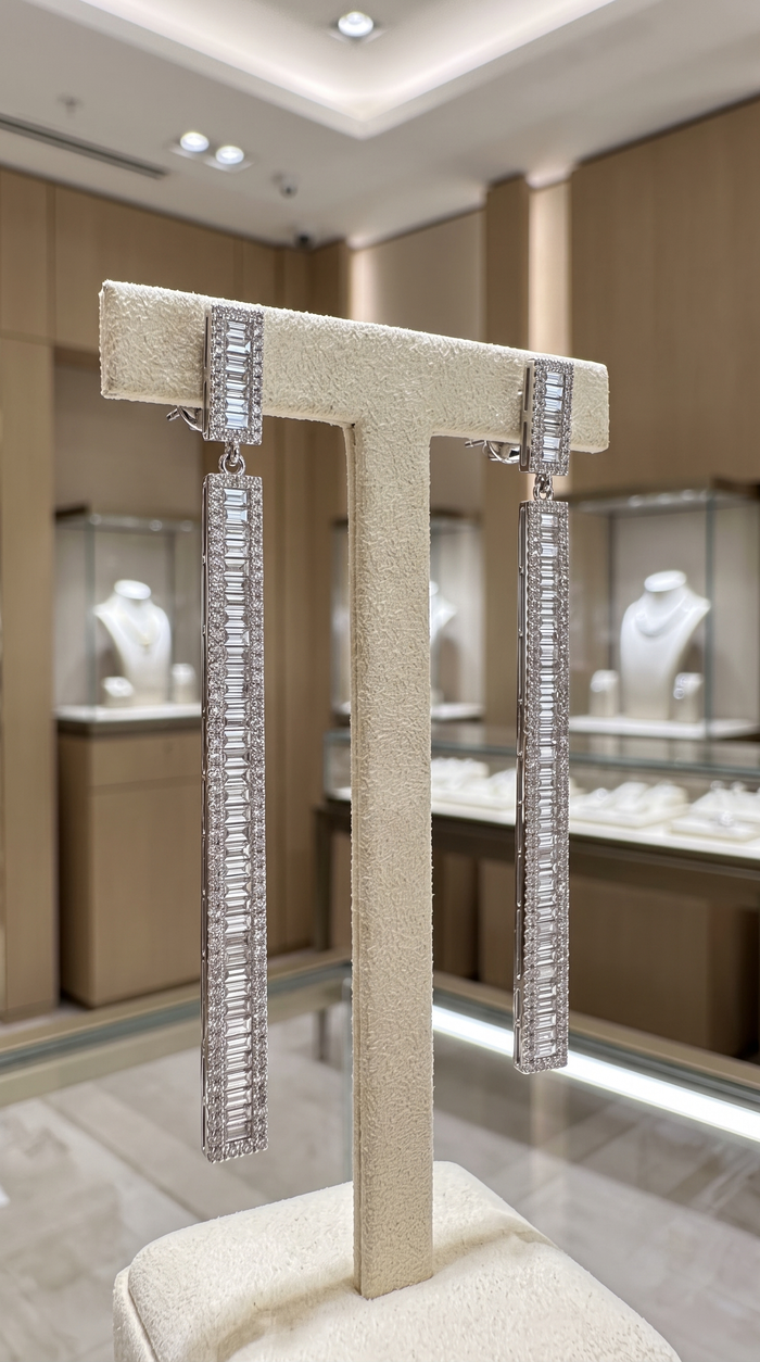 Baguette Diamond Drop 238 Diamonds Earrings in 18K White Gold