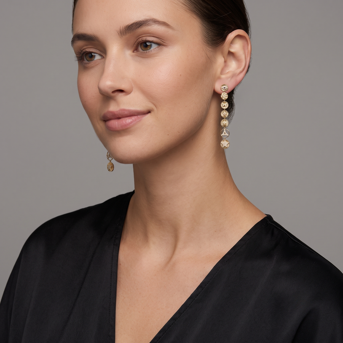 Celestial Medallion Charm Drop Earrings in 14K Yellow Gold