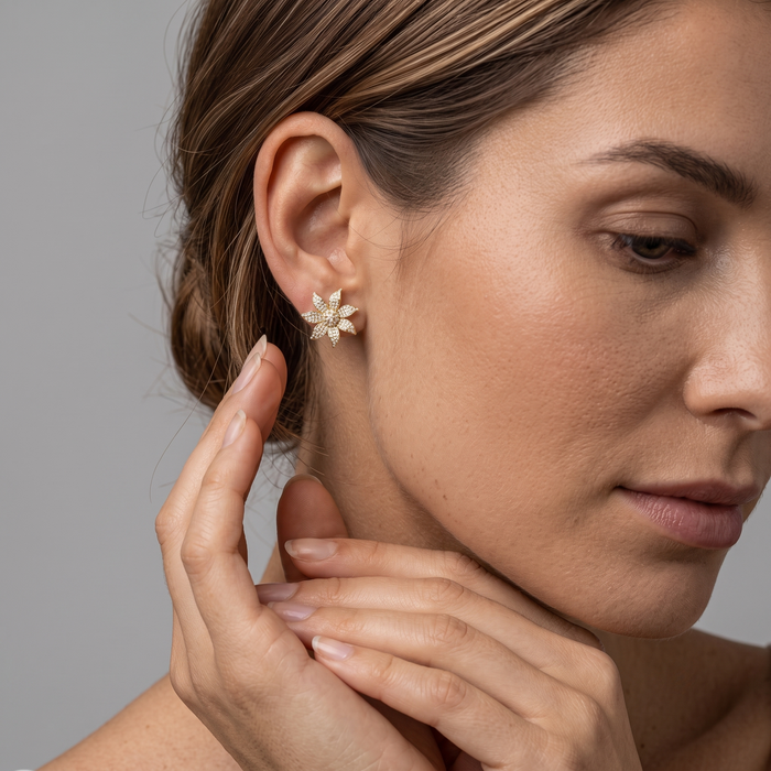 Blossom Radiance Diamond Flower Earrings in 14K Yellow Gold