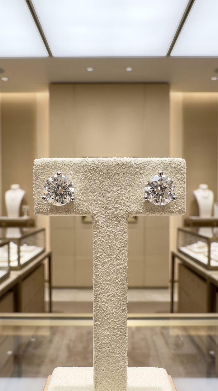 Three Prong Martini Push Back Diamond Stud Earrings in 14K Gold