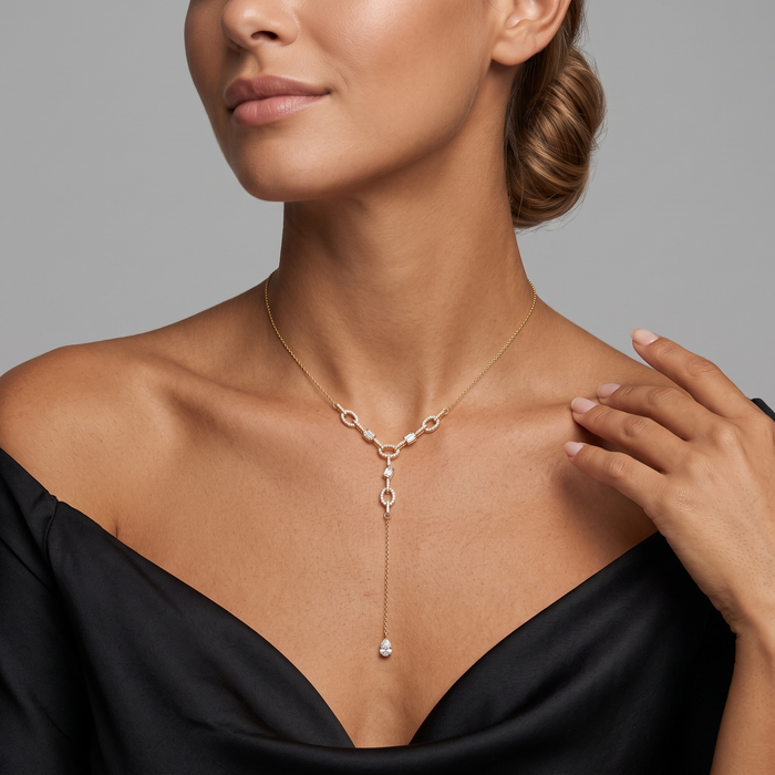 Diamond Link Lariat Necklace in 14K Yellow Gold
