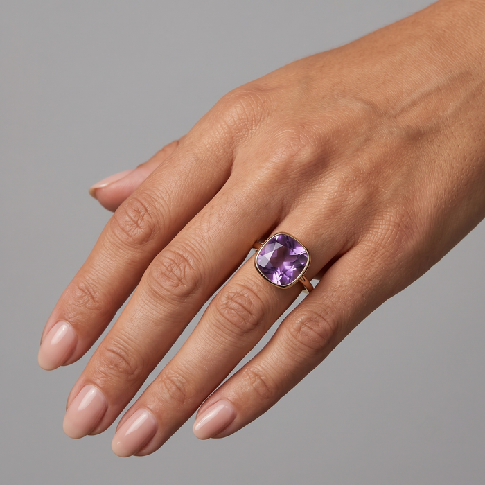 Amethyst Cushion Cut 14K Gold Ring